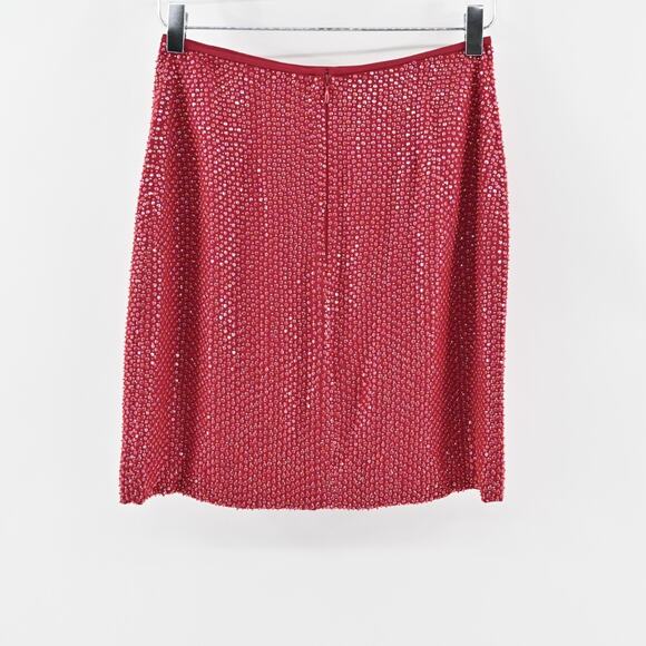 Vtg Y2k CACHE Skirt Size‎ 4 Silk Red Beaded Sequin Embellished Mini Siren Glam - Picture 5 of 11